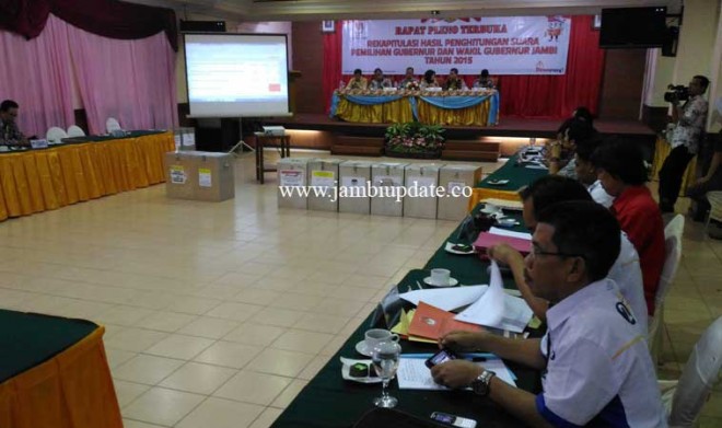 Rapat Pleno KPU Provinsi Jambi rekapitulasi hasil perolehan suara Pilgub Jambi  di Hotel Abadi Jambi (18/12)
